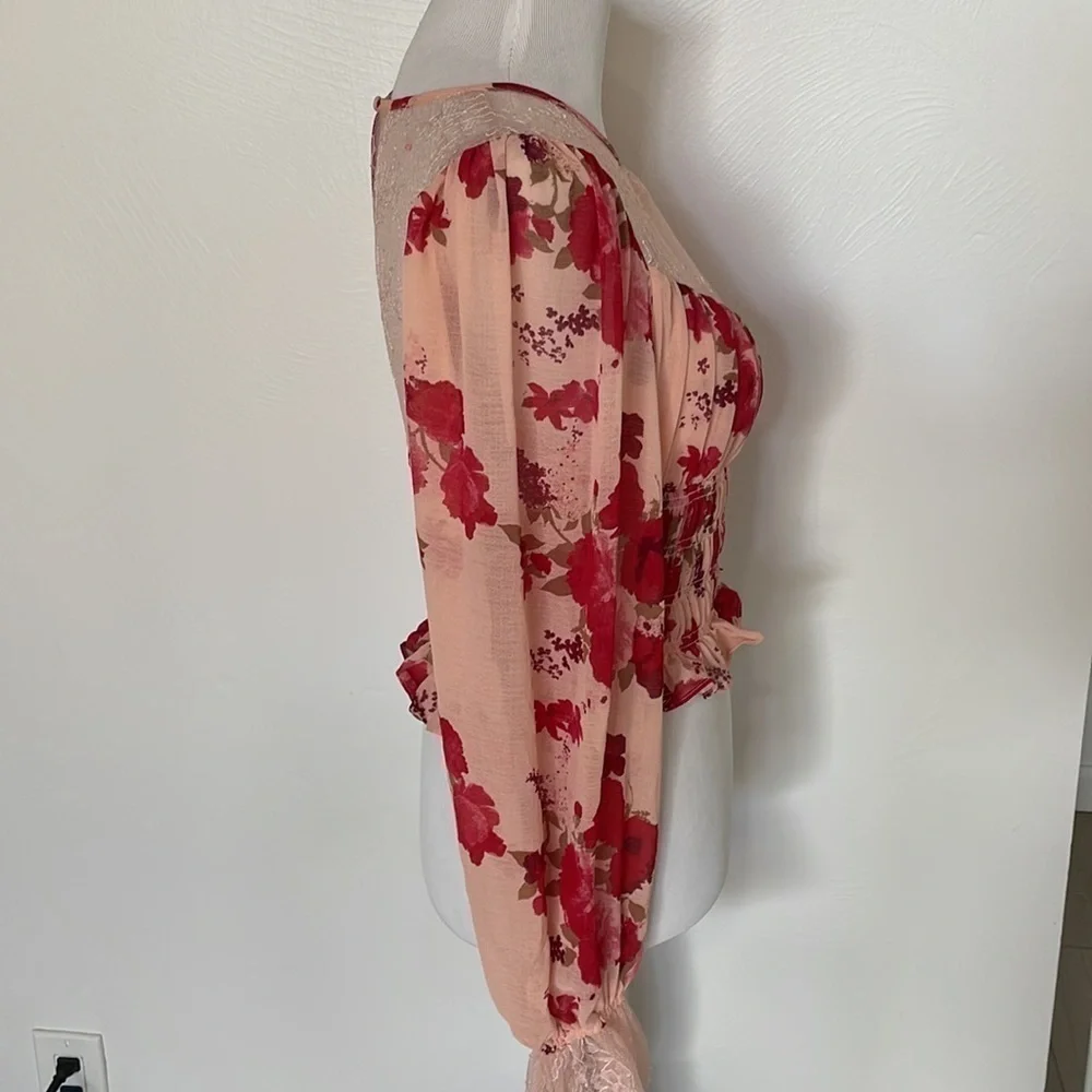 NWT Free People Daphne Floral lace long sleeve blouse feminine croquette boho